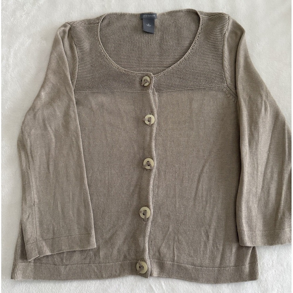 Ann Taylor Silk Cashmere Blend Cardigan Tan Button Front Women M